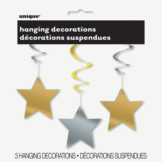 Gold And Silver Star Hanging Swirl Decorations