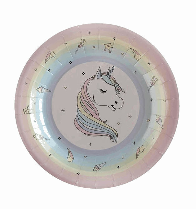 Assiettes en Carton Licorne Rose 22,5 cm - 10 pièces