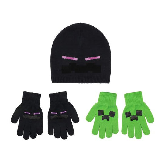 Bonnet et Gants Réversibles Creeper/Enderman - Minecraft