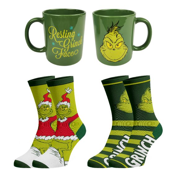 Chaussettes et Tasse Thème Grinch - Ensemble Festif (2 Paires)