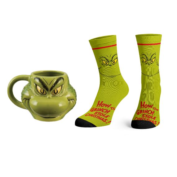 Ensemble Chaussettes et Mug Sculpté Thème Grinch