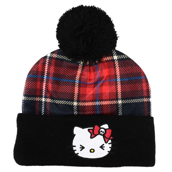 Beanie Pompon Jacquard Tartan Hello Kitty