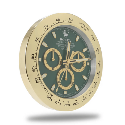 Reloj de pared de lujo Daytona - diseño elegante de oro y verde