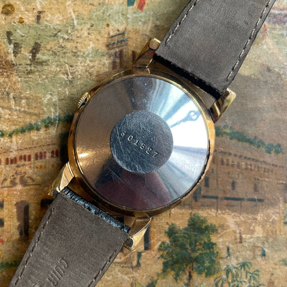 Vintage Lip Jumbo Watch από τη δεκαετία του 1950 σε χρυσό χάλυβα με σαμπάνια και μαύρο δερμάτινο βραχιόλι Crocodile