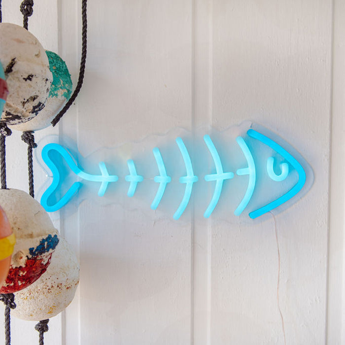 Éclat FISHBONE : Panneau Lumineux en Néon LED Turquoise et Bleu Glace