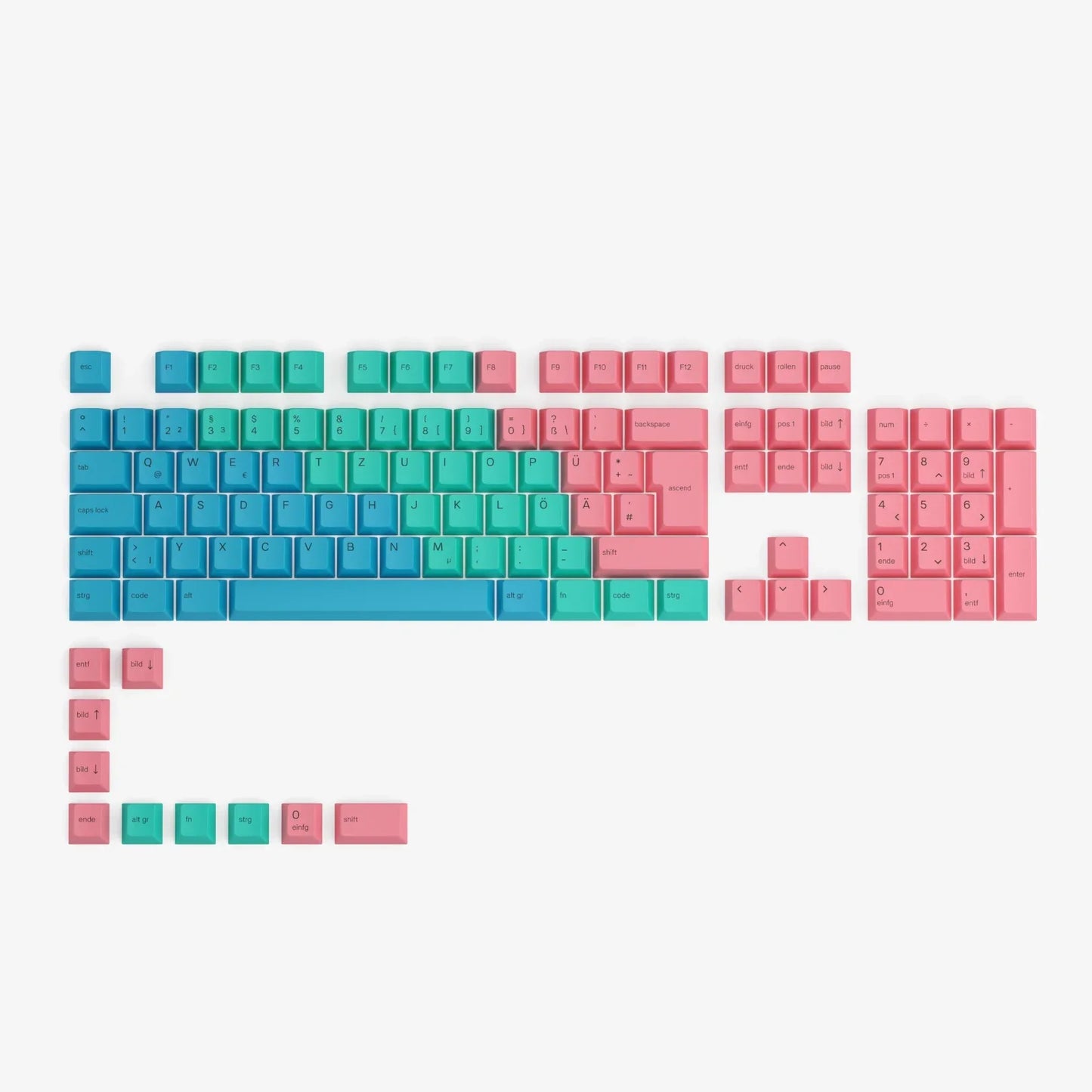 GPBT Pastel keycaps in German, full kit layout