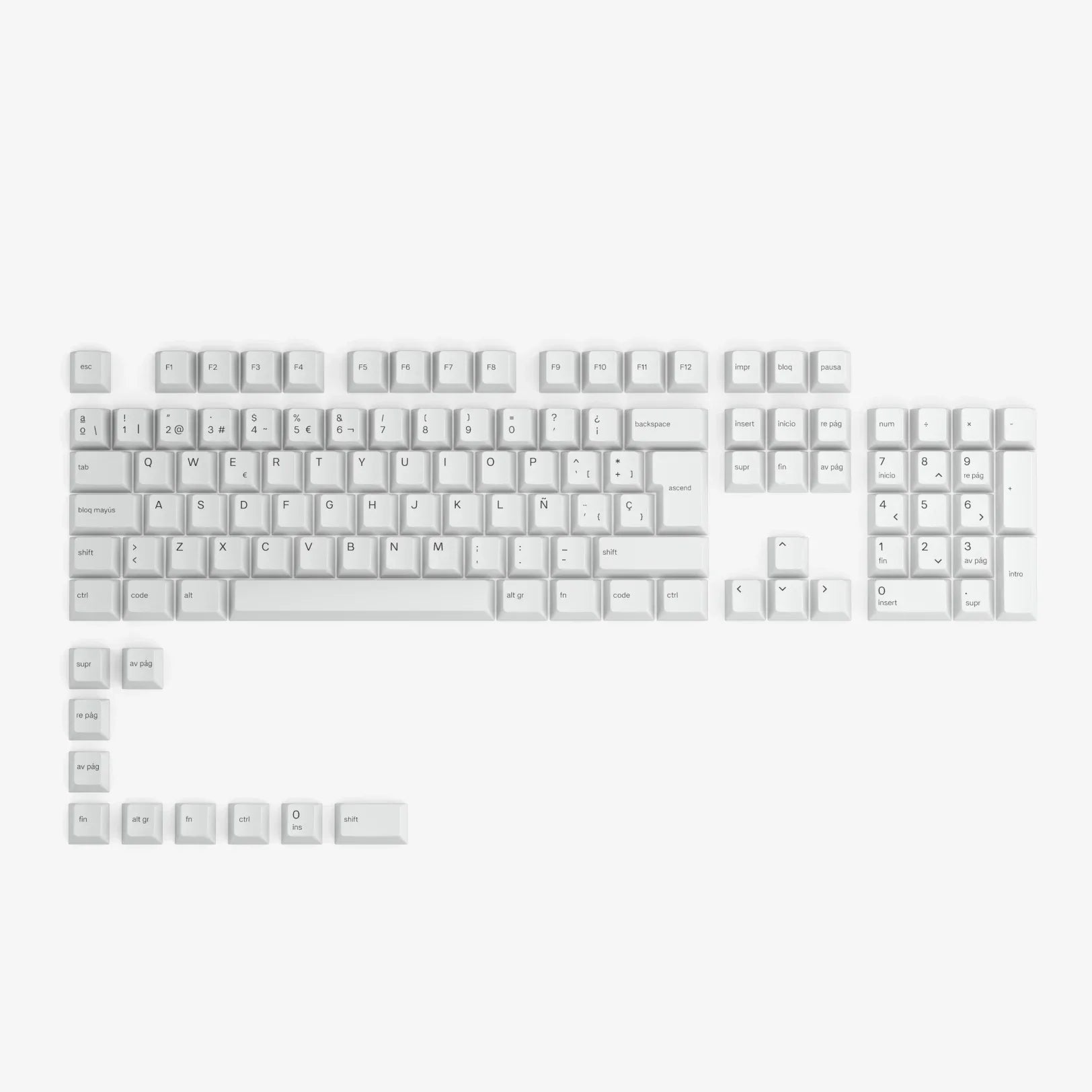 GPBT Arctic White keycaps Spanish language kit view 