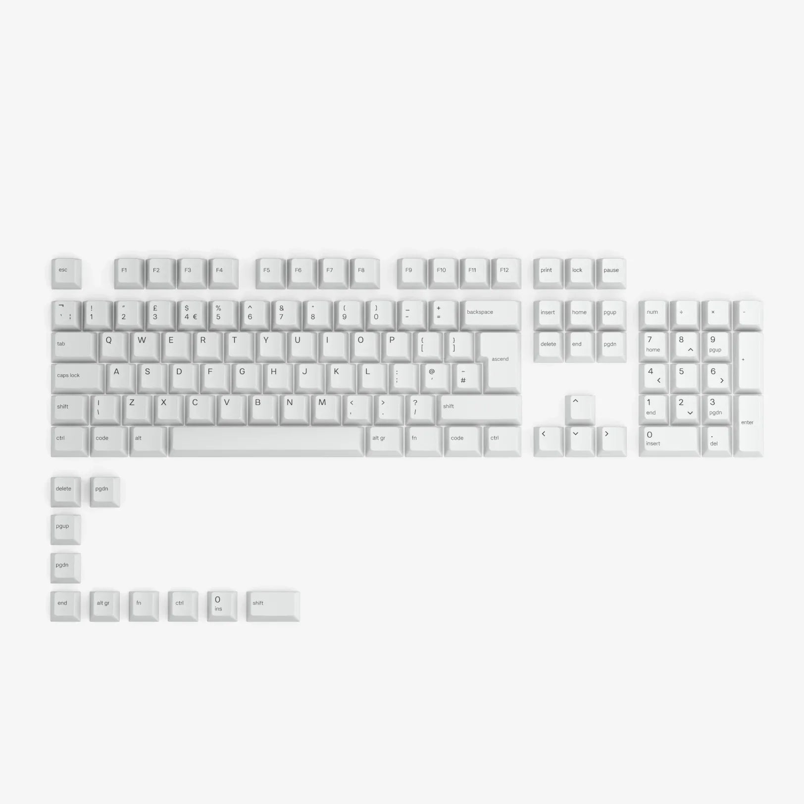 GPBT Arctic White keycaps UK English language kit view 