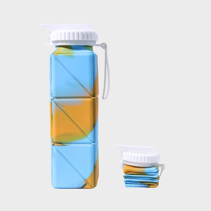 Gourde-compote-pliable-bleue-orange-KAMPBOTTLE