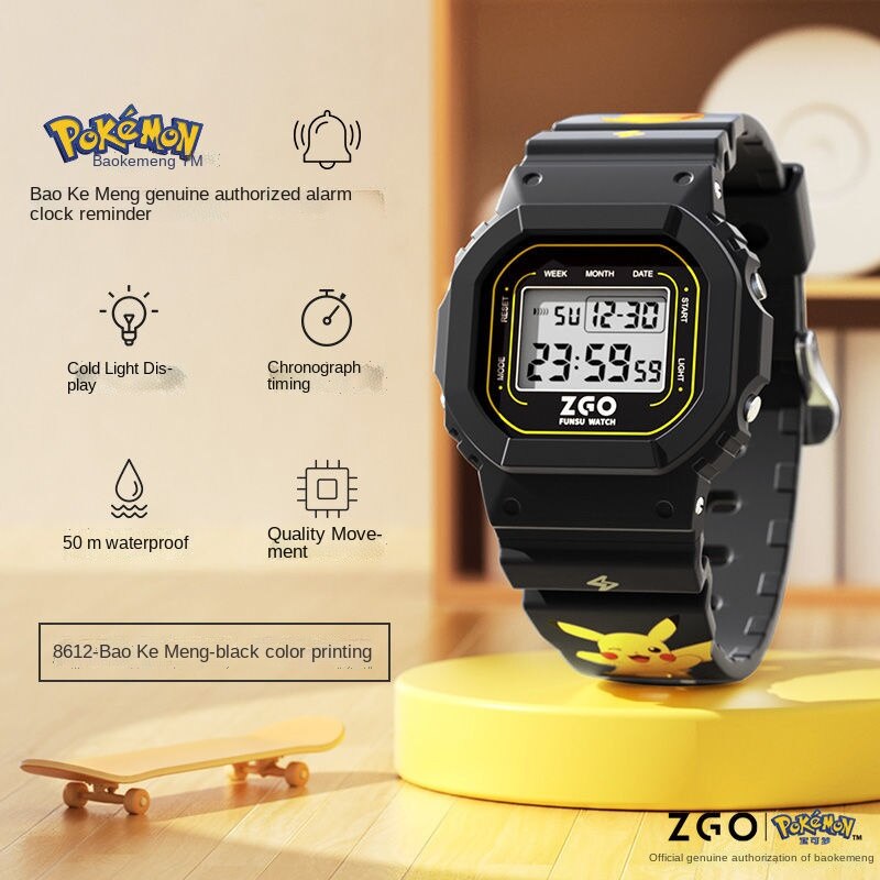 Montre Digitale Pokémon Pikachu avec Éclairage et Résistance à l'Eau