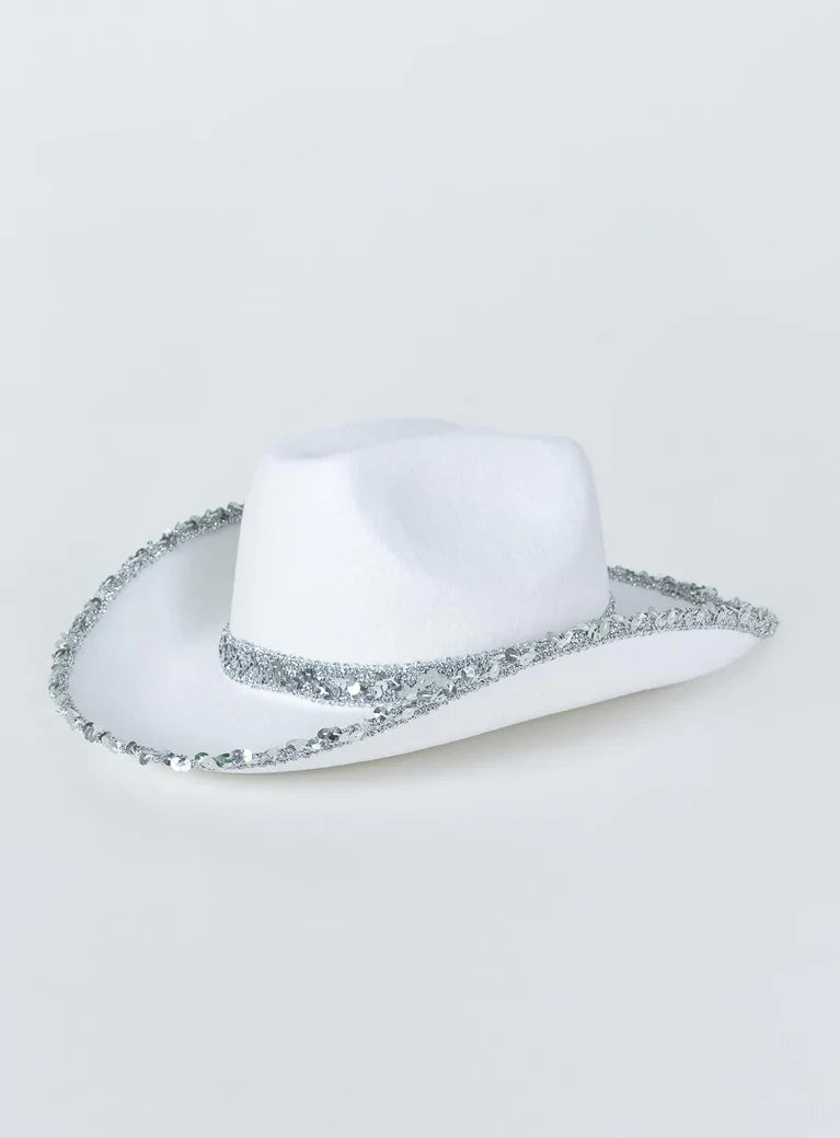 Chapeau Western en Feutre Blanc et Sequins Sherman