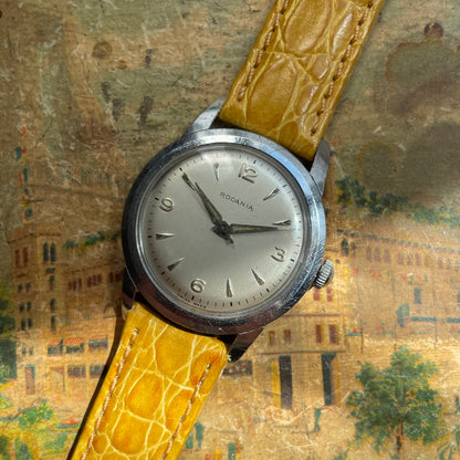 Vintage Rodania Watch από τη δεκαετία του '60 σε χάλυβα με μηχανική κίνηση και δερμάτινο βραχιόλι