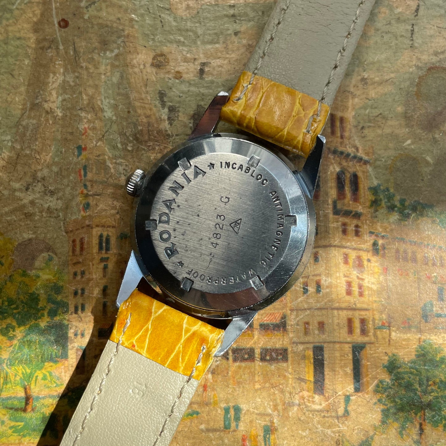 Vintage Rodania Watch από τη δεκαετία του '60 σε χάλυβα με μηχανική κίνηση και δερμάτινο βραχιόλι