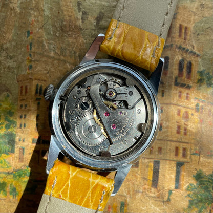 Vintage Rodania Watch από τη δεκαετία του '60 σε χάλυβα με μηχανική κίνηση και δερμάτινο βραχιόλι