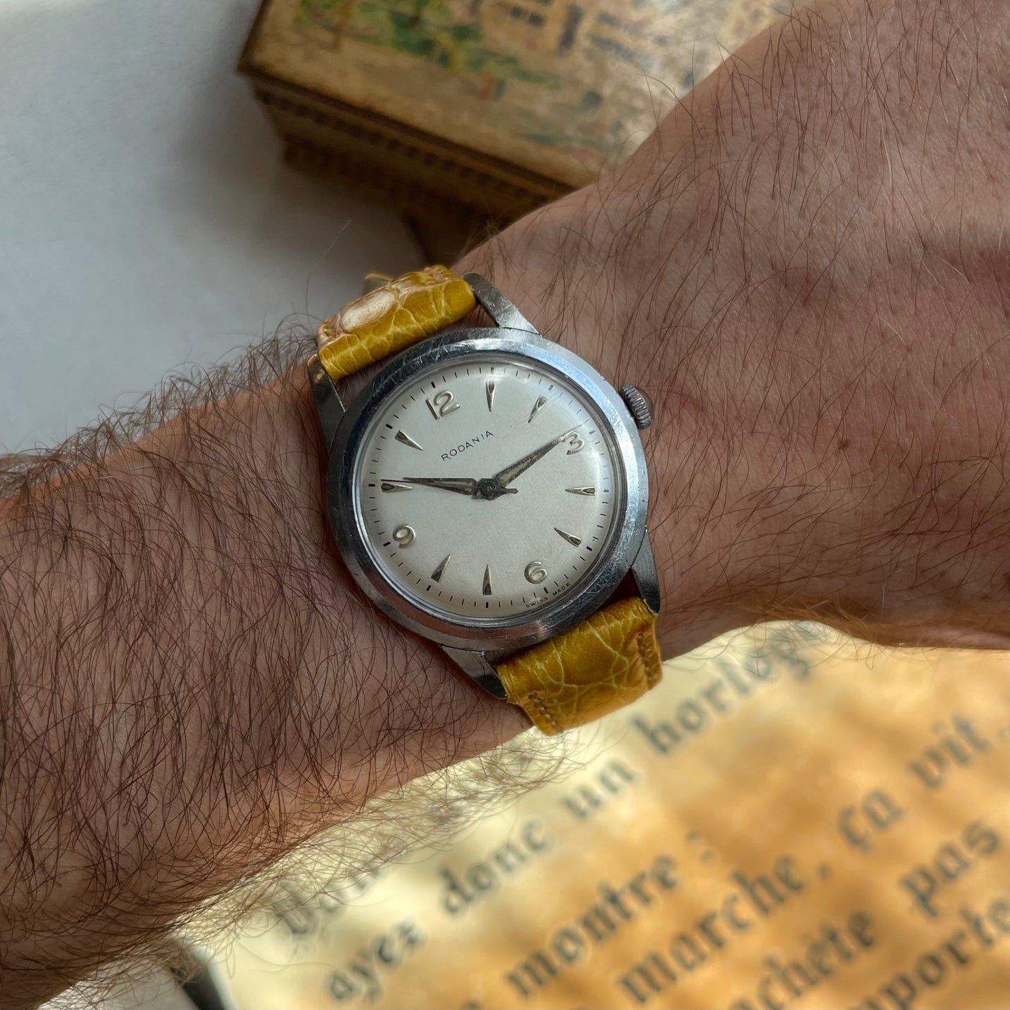 Vintage Rodania Watch από τη δεκαετία του '60 σε χάλυβα με μηχανική κίνηση και δερμάτινο βραχιόλι