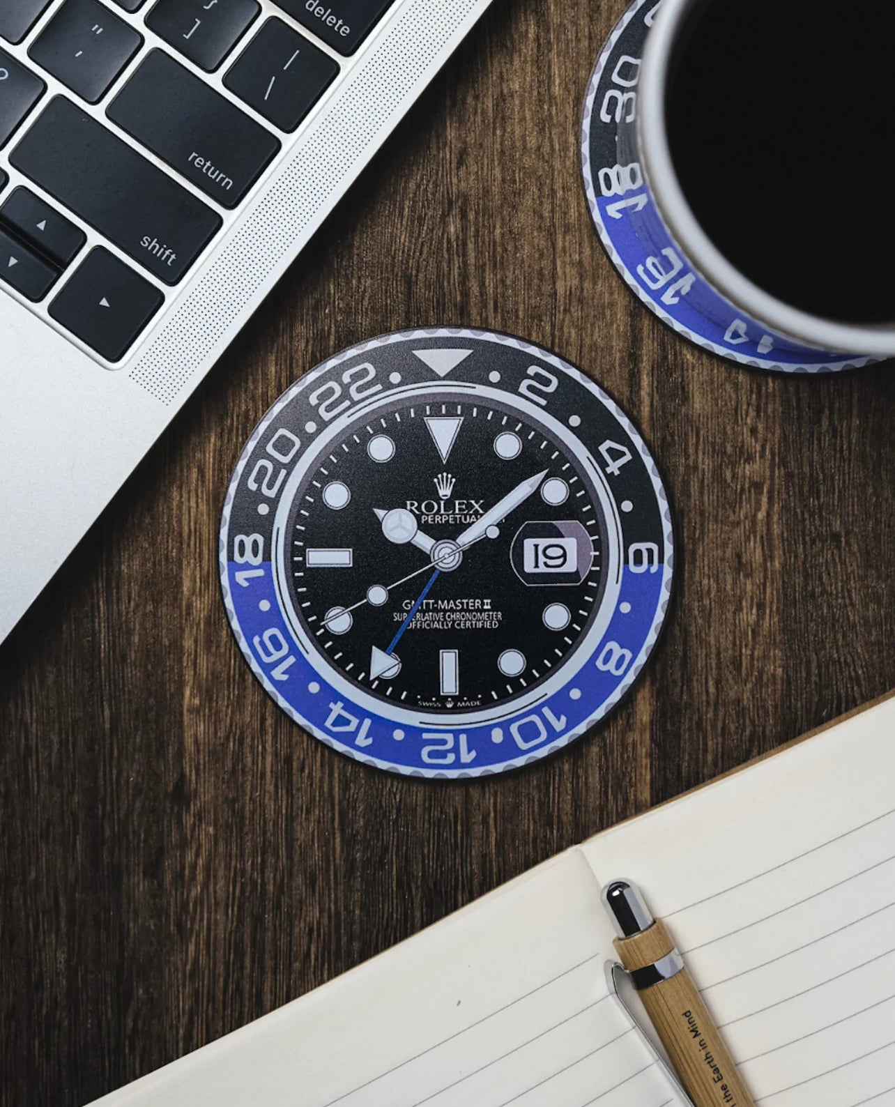 Sous-verres GMT Batman pour amateurs de montres - Non-dérapant et Résistant à l'eau - Passeport Cases