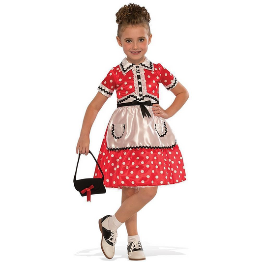 Robe à Pois Rouge avec Tablier Blanc et Sac à Main Little Lady