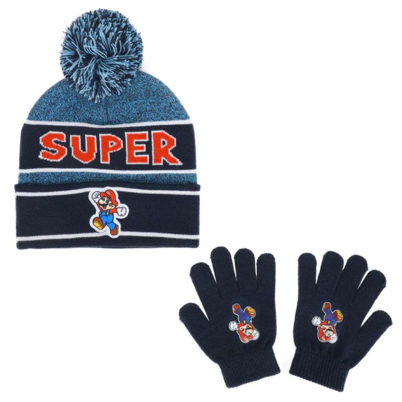 Mario Beanie And Gloves Jump Blue - Super Mario Bros