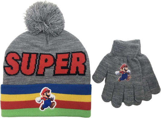 Beanie et Gants Rayés Gris Mario - Super Mario Bros