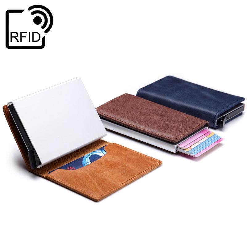 Porte-Cartes Anti-Magnétique en Cuir de Vachette avec Protection RFID