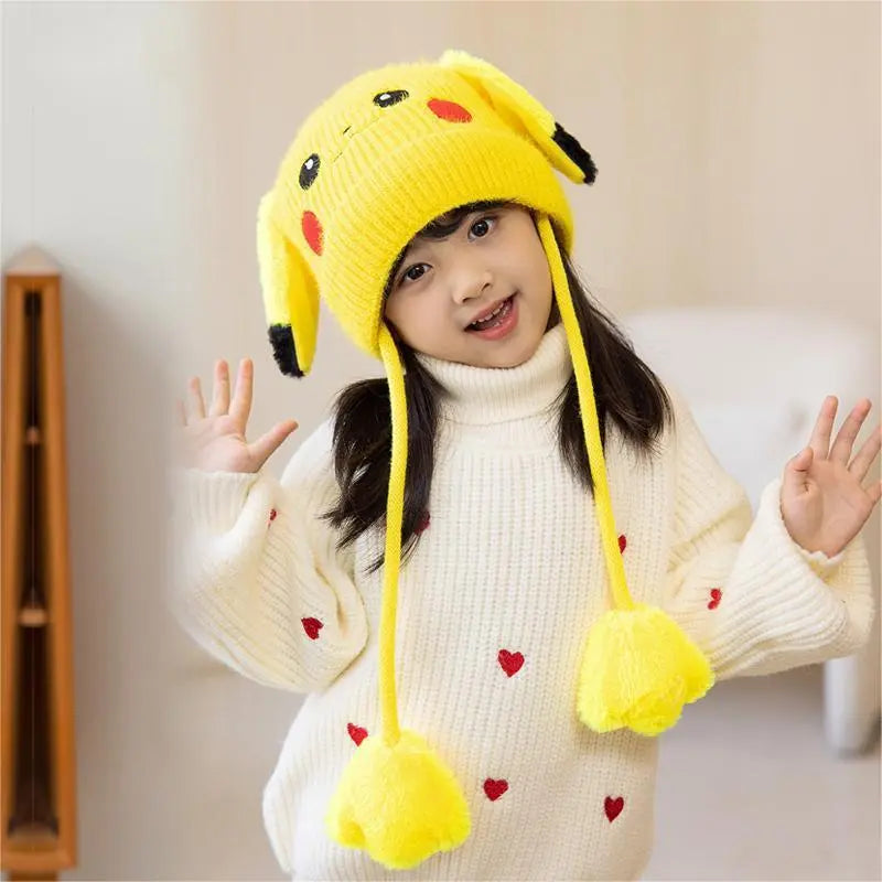 Bonnets d'hiver Pokémon avec pompons pour enfants