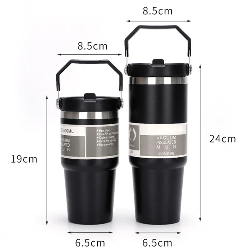 Gourde Thermos Chic avec Paille et Gobelets en Acier Inoxydable