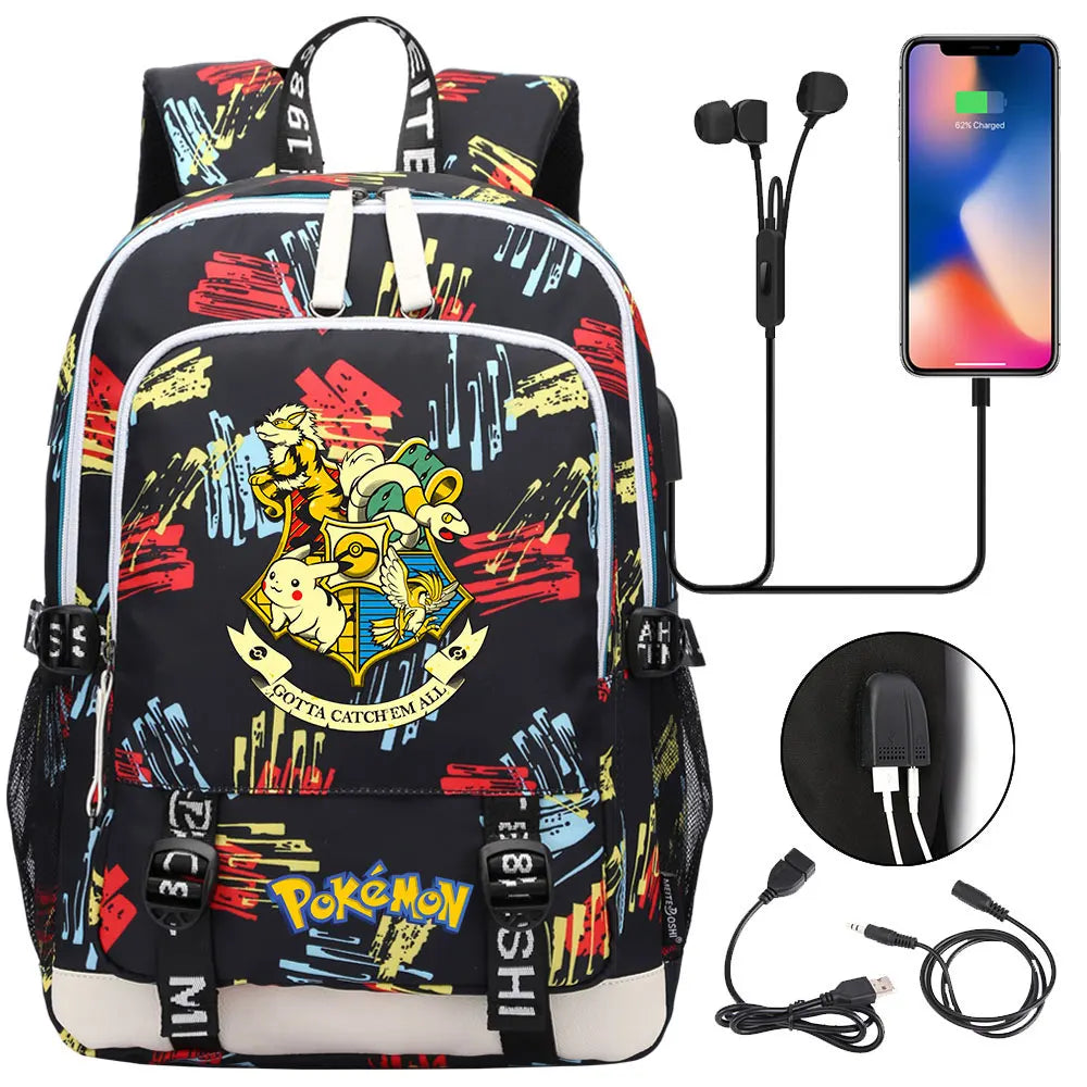 Pikachu Pokemon Rucksack mit USB - ideal für Laptops und für die Schule kaufen