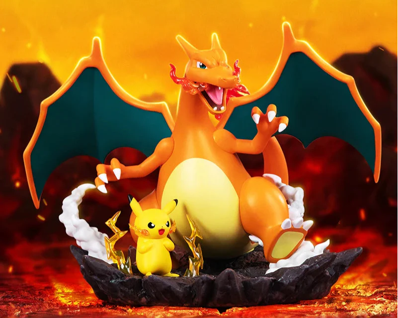 Statue Glurak Charizard avec Pikachu - Force et Amitié en Émotion