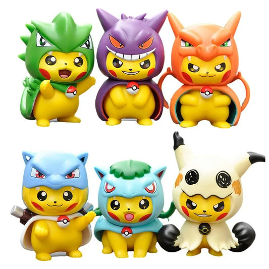 Ensemble de 6 Figurines Pikachu Cosplay Colorées (9 cm)