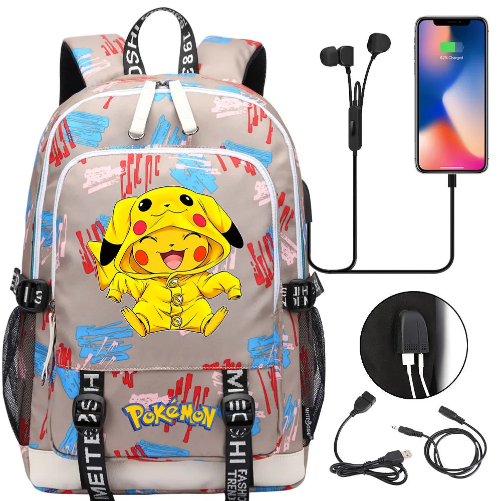 Pikachu Pokemon Rucksack mit USB - ideal für Laptops und für die Schule kaufen