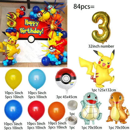 Ensemble de Décoration d'Anniversaire Pokémon - 84 Pièces Festives