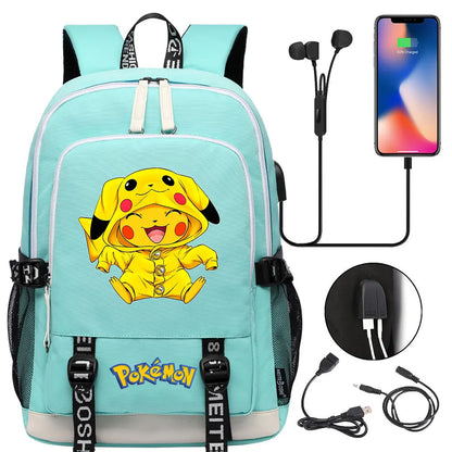 Pikachu Pokemon Rucksack mit USB - ideal für Laptops und für die Schule kaufen