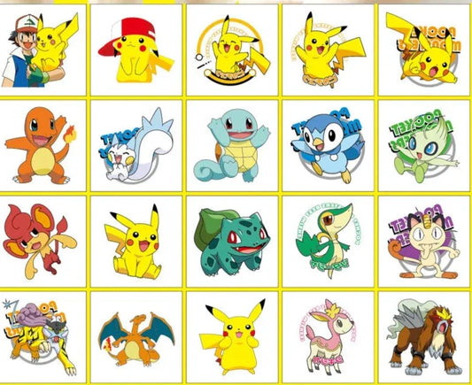 Tatouages autocollants Pokémon pour enfants - 20 pièces