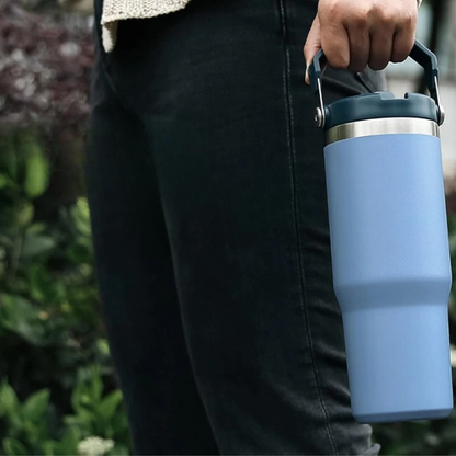 Gourde Thermos Chic avec Paille et Gobelets en Acier Inoxydable