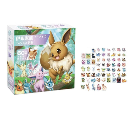 Boîte de 60 Autocollants Adorables Pokémon et Evoli