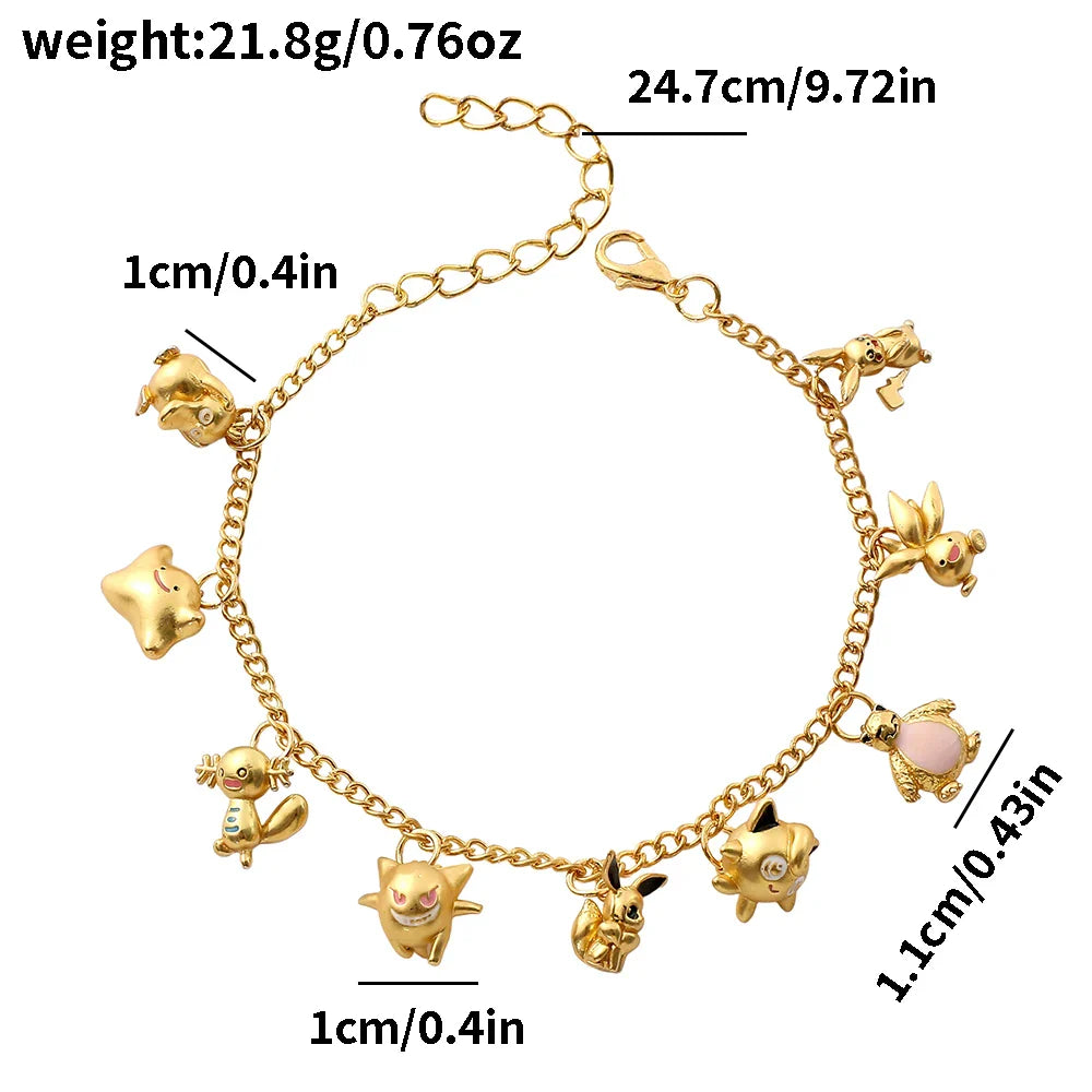 Bracelet Doré Élégant avec Pendentifs Pokémon