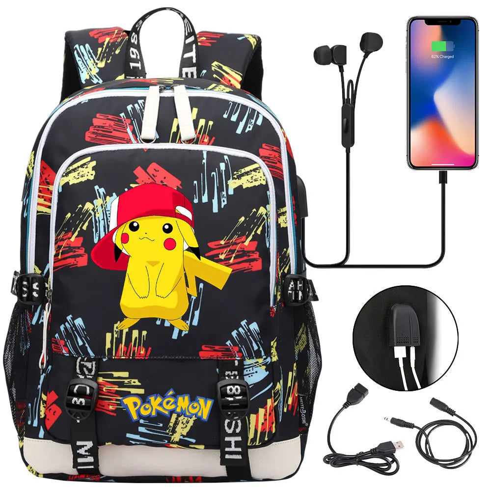 Pikachu Pokemon Rucksack mit USB - ideal für Laptops und für die Schule kaufen