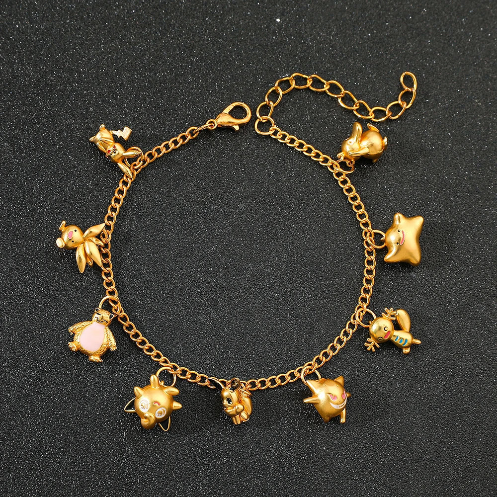 Bracelet Doré Élégant avec Pendentifs Pokémon