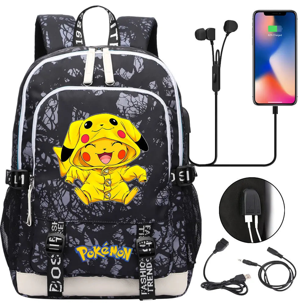 Pikachu Pokemon Rucksack mit USB - ideal für Laptops und für die Schule kaufen