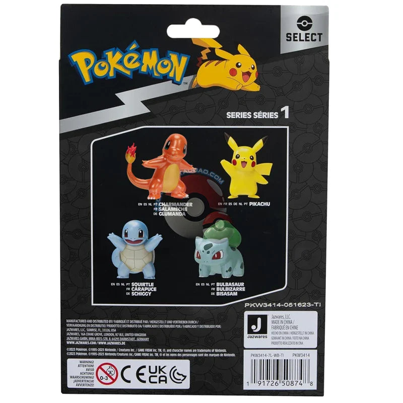 Set de Figurines Pokémon Starter : Pikachu, Glumanda, Schiggy et Bisasam