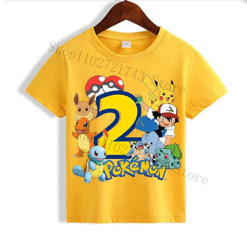 T-shirt d'anniversaire personnalisé Pikachu jaune pour enfants