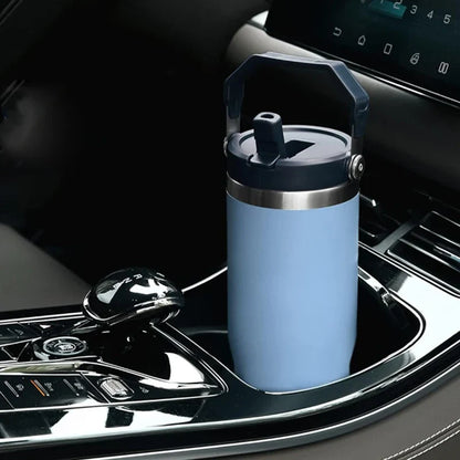 Gourde Thermos Chic avec Paille et Gobelets en Acier Inoxydable