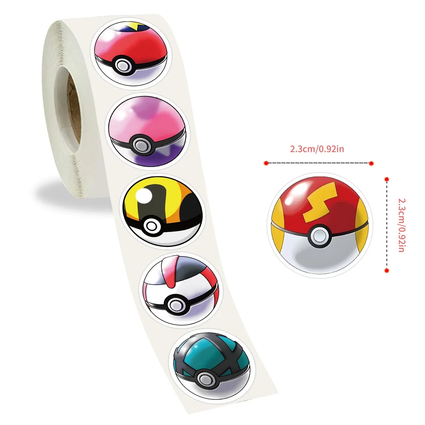 Rouleau de 500 Autocollants Pokeball - Amusement Pokémon à Gogo