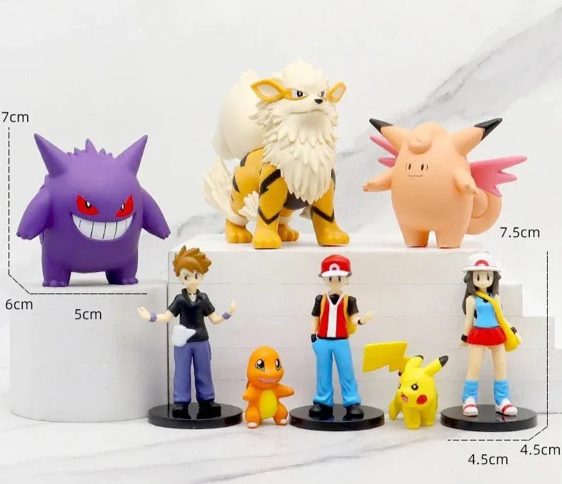 Set de 8 Figurines Pokémon : Ash, Gengar, Pikachu et Plus