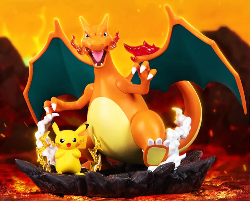 Statue Glurak Charizard avec Pikachu - Force et Amitié en Émotion