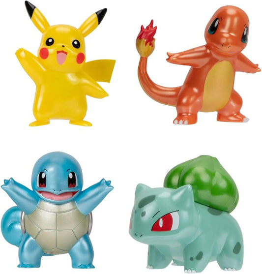 Set de Figurines Pokémon Starter : Pikachu, Glumanda, Schiggy et Bisasam