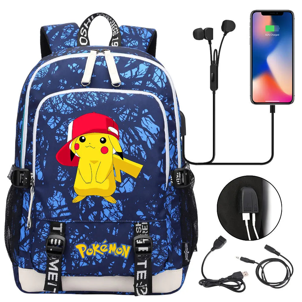 Pikachu Pokemon Rucksack mit USB - ideal für Laptops und für die Schule kaufen