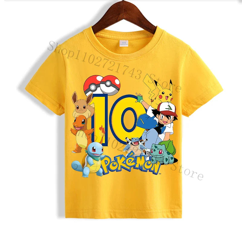 T-shirt d'anniversaire personnalisé Pikachu jaune pour enfants