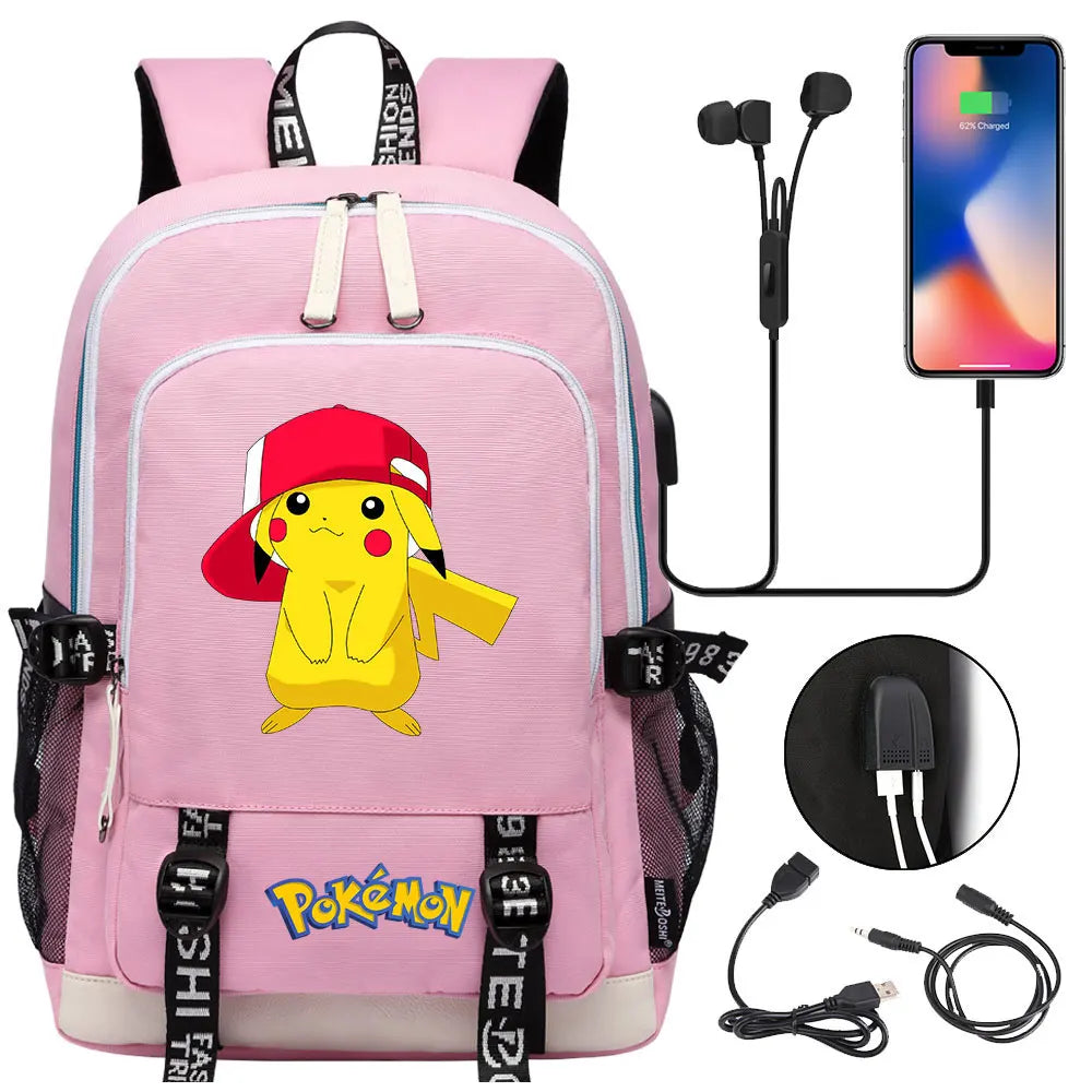 Pikachu Pokemon Rucksack mit USB - ideal für Laptops und für die Schule kaufen