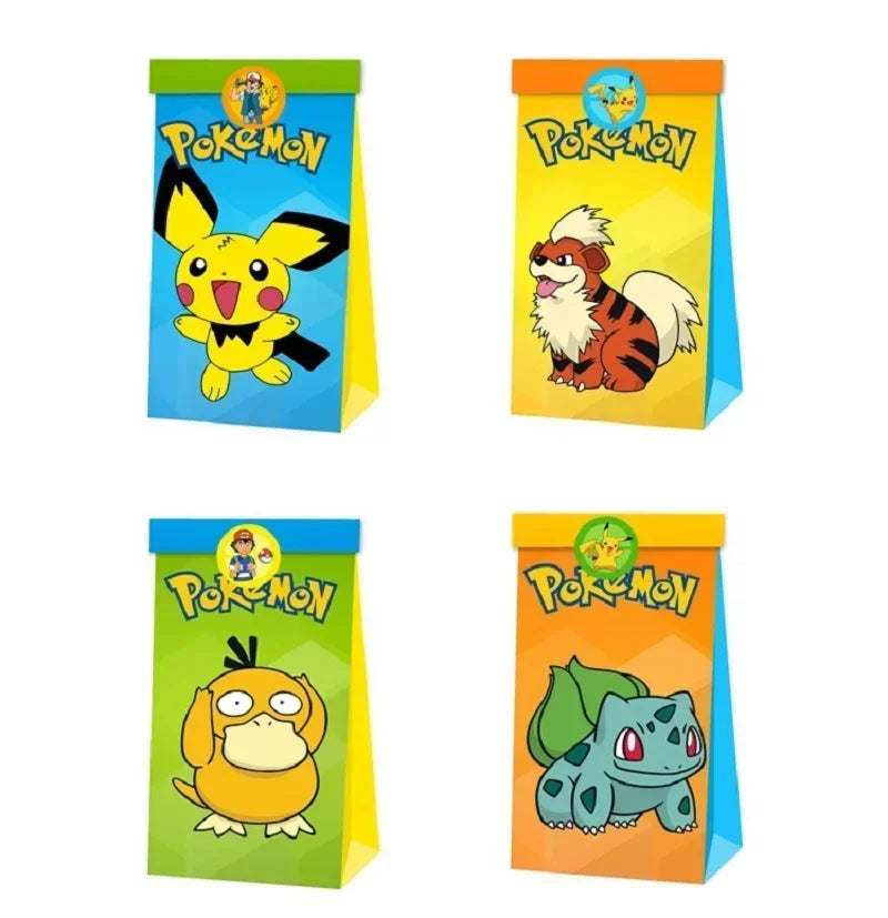 Sacs de fête Pokémon colorés - Lot de 12 pour vos célébrations